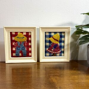 Columbia Minerva Designer Needlepoint Calico Bill and Holly Framed Set 5.5 x 6.5
